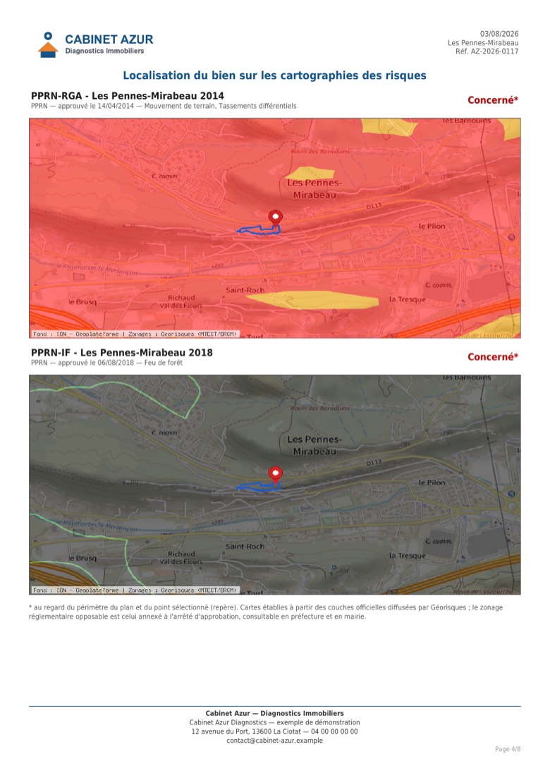 Cartographies des risques avec zonage argiles et repère